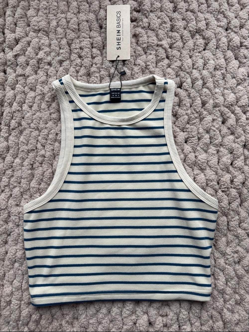 SHEIN Striped Blue and Cream Cropped Tank Top